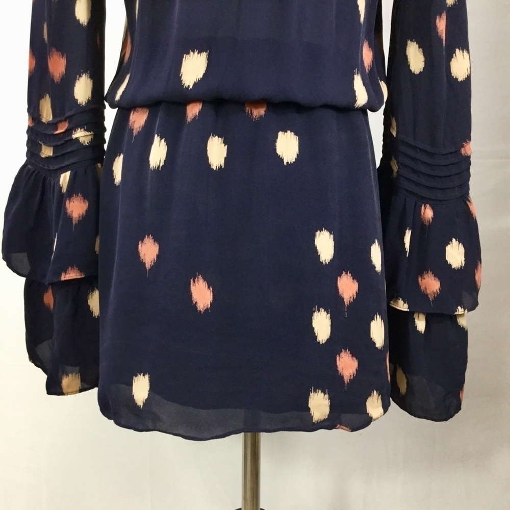 Parker Long Bell Sleeve Button Bodice Silk Navy Mini Dress size Small - Picture 11 of 16